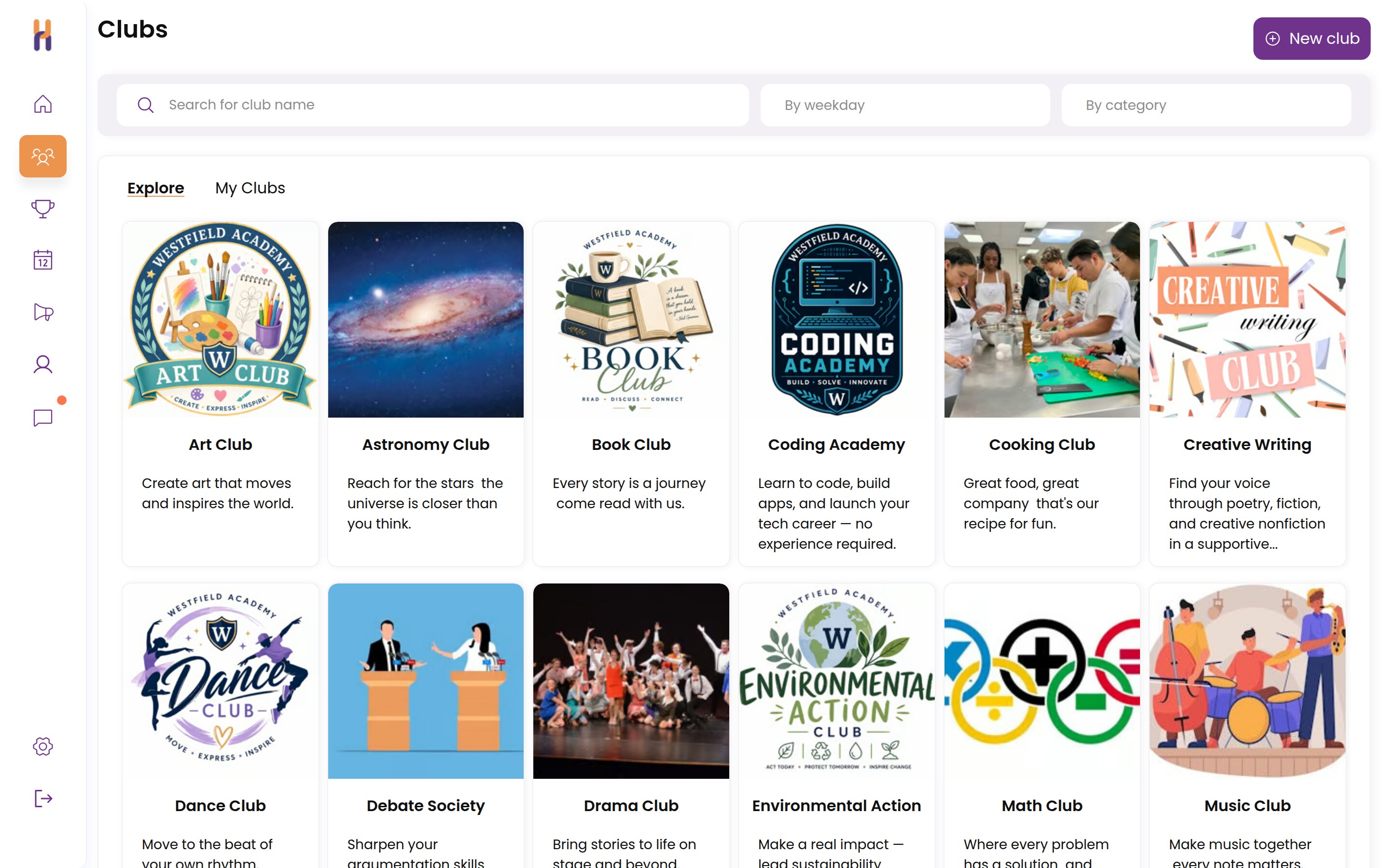 Club Hub clubs directory